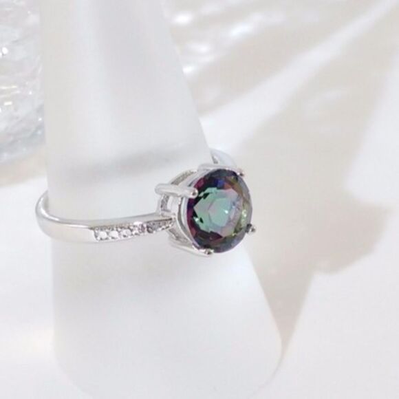 Mystic Gemstone Ring 2 Carats Sterling Silver Size 7 - Picture 5 of 6